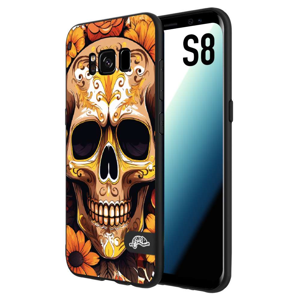 CUSTOMIZZA - Custodia cover nera morbida in tpu compatibile per Samsung S8 teschio messicano colorato dorato fiori tattoo disegnato