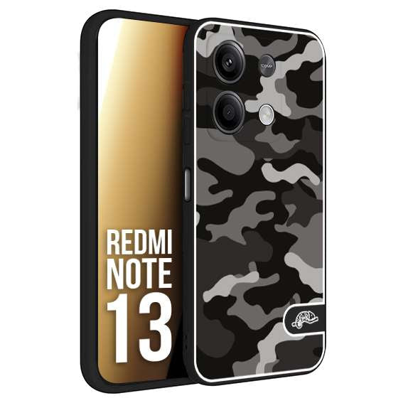 CUSTOMIZZA - Custodia cover nera morbida in tpu compatibile per Xiaomi Redmi Note 13 camouflage mimetico militare nero black grigio