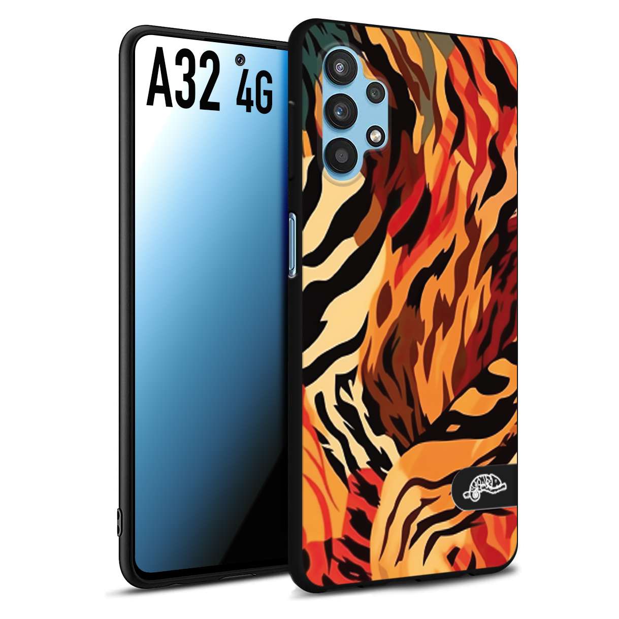 CUSTOMIZZA - Custodia cover nera morbida in tpu compatibile per Samsung A32 4G leopardato maculato tigrato tiger colorata gialla rossa arancio