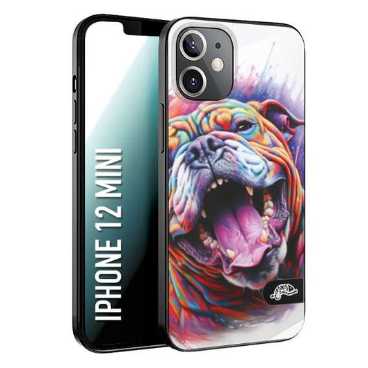 CUSTOMIZZA - Custodia cover nera morbida in tpu compatibile per iPhone 12 MINI animali color bulldog cane dog colori vibranti disegnato schizzo