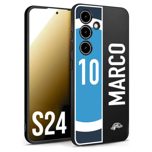 CUSTOMIZZA - Custodia cover nera morbida in tpu compatibile per Samsung S24 personalizzata calcio football nome e numero calciatori biancoazzurri bianco celesti