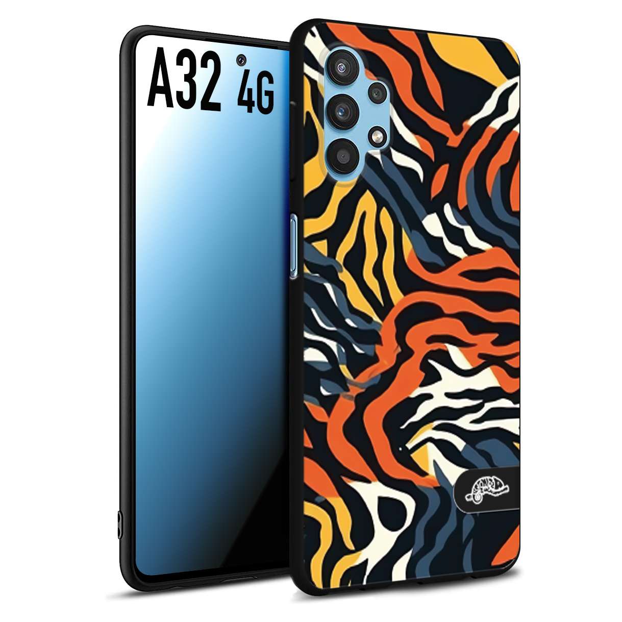 CUSTOMIZZA - Custodia cover nera morbida in tpu compatibile per Samsung A32 4G leopardato maculato tigrato tiger colorata gialla blu arancio