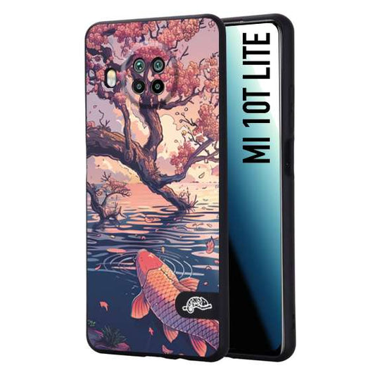 CUSTOMIZZA - Custodia cover nera morbida in tpu compatibile per Xiaomi Mi 10T LITE giapponese lago carpa koi rosa con foglie d'acero disegnata tattoo