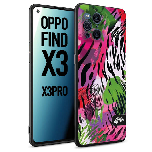 CUSTOMIZZA - Custodia cover nera morbida in tpu compatibile per Oppo Find X3 - Find X3 Pro 5G leopardato tigrato tiger colorata summer color verde fucsia