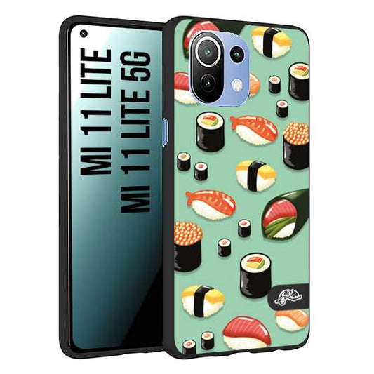 CUSTOMIZZA - Custodia cover nera morbida in tpu compatibile per Xiaomi Mi 11 Lite / Mi 11 Lite 5G sushi disegni giapponese nighiri acquamarina verde