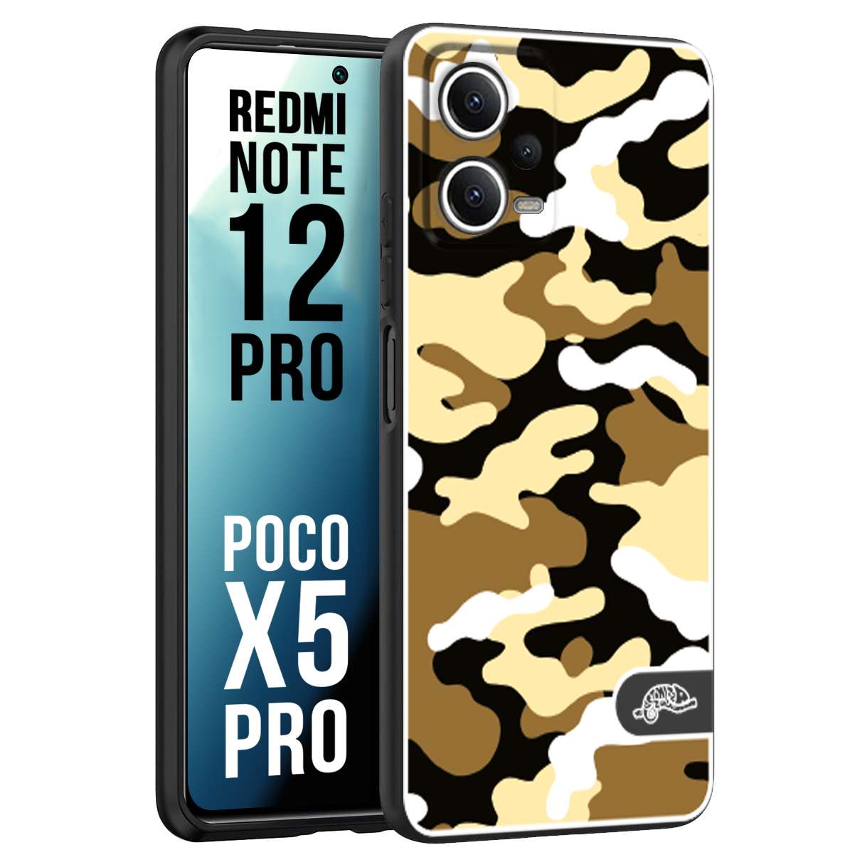 CUSTOMIZZA - Custodia cover nera morbida in tpu compatibile per Xiaomi Redmi Note 12 PRO - POCO X5 PRO camouflage mimetico militare giallo desert brown