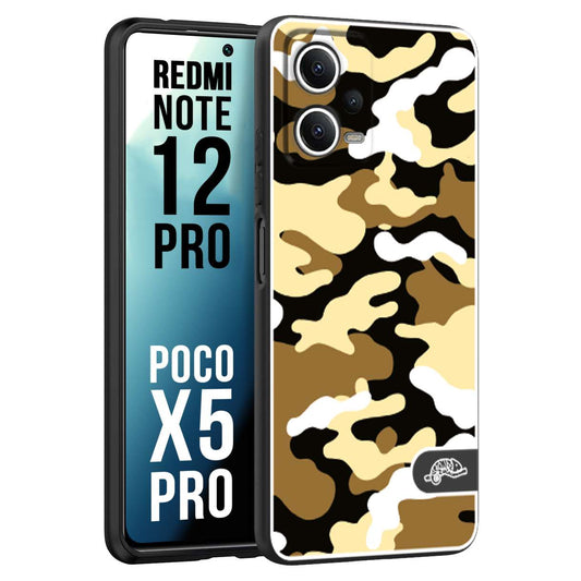 CUSTOMIZZA - Custodia cover nera morbida in tpu compatibile per Xiaomi Redmi Note 12 PRO - POCO X5 PRO camouflage mimetico militare giallo desert brown