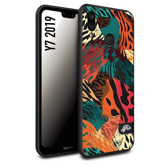 CUSTOMIZZA - Custodia cover nera morbida in tpu compatibile per Huawei Y7 2019 leopardato tigrato tiger colorata summer arancio verde fucsia