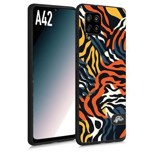 CUSTOMIZZA - Custodia cover nera morbida in tpu compatibile per Samsung A42 leopardato maculato tigrato tiger colorata gialla blu arancio