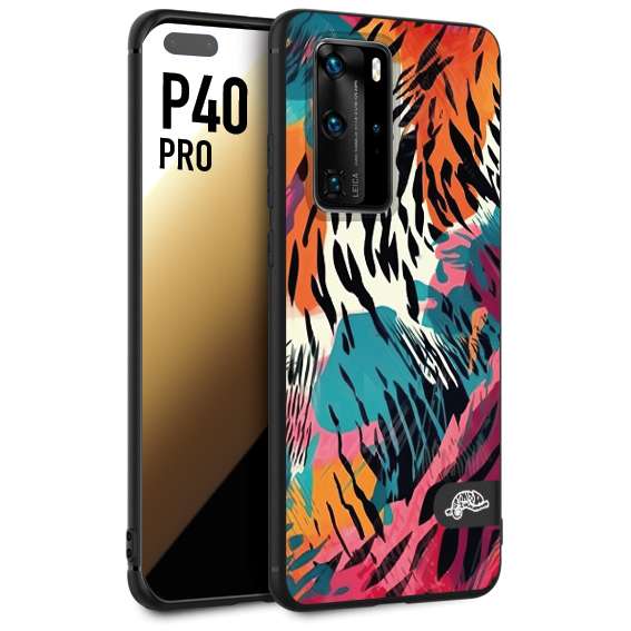 CUSTOMIZZA - Custodia cover nera morbida in tpu compatibile per Huawei P40 PRO leopardato maculato tigrato tiger colorata summer color