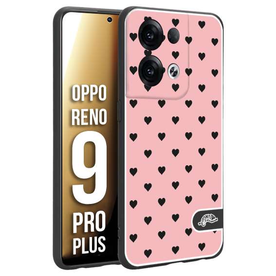 CUSTOMIZZA - Custodia cover nera morbida in tpu compatibile per Oppo Reno 9 PRO PLUS cuori pois rosa donna pin up vintage