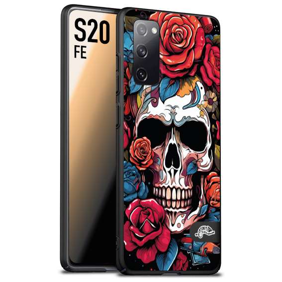 CUSTOMIZZA - Custodia cover nera morbida in tpu compatibile per Samsung S20 FE teschio skull flowers fiori rose rosse tattoo disegnato