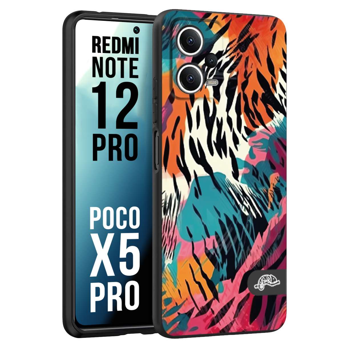 CUSTOMIZZA - Custodia cover nera morbida in tpu compatibile per Xiaomi Redmi Note 12 PRO - POCO X5 PRO leopardato maculato tigrato tiger colorata summer color