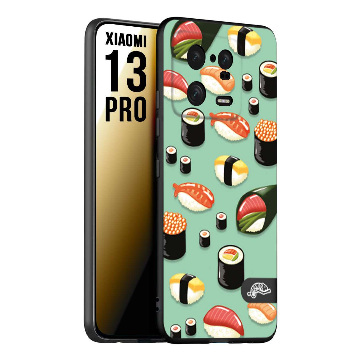 CUSTOMIZZA - Custodia cover nera morbida in tpu compatibile per Xiaomi 13 PRO sushi disegni giapponese nighiri acquamarina verde