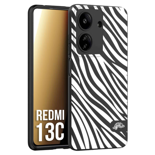 CUSTOMIZZA - Custodia cover nera morbida in tpu compatibile per Xiaomi Redmi 13C zebrata maculata a rilievo soft touch donna bianca