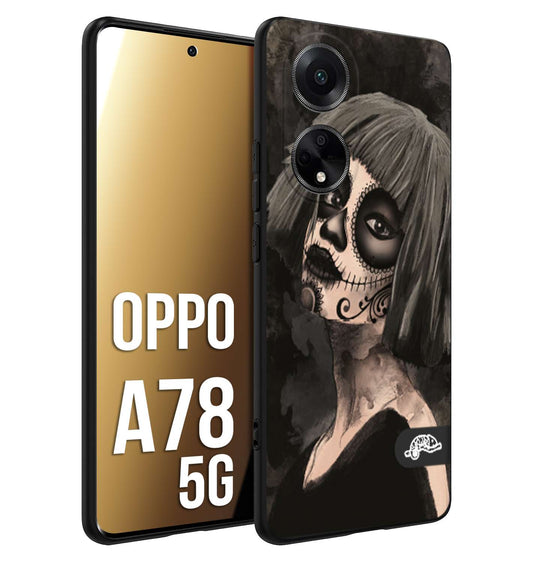 CUSTOMIZZA - Custodia cover nera morbida in tpu compatibile per Oppo A78 5G chicana messicana dea de la muerte donna santa tattoo disegnata