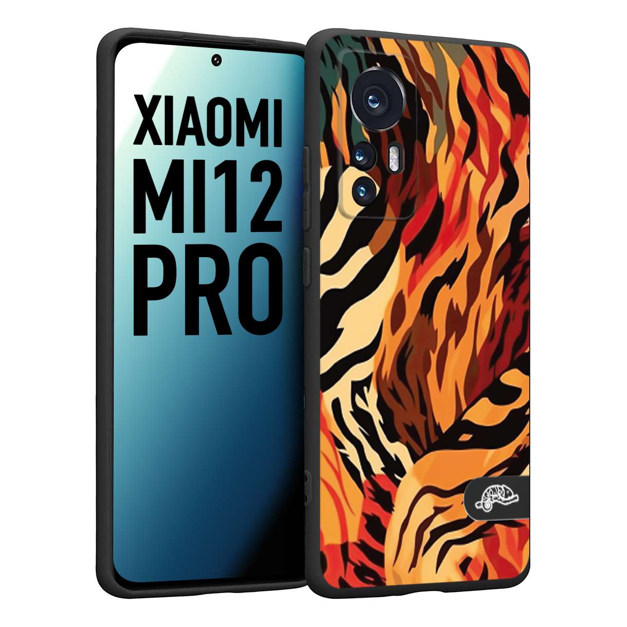 CUSTOMIZZA - Custodia cover nera morbida in tpu compatibile per Xiaomi 12 PRO leopardato maculato tigrato tiger colorata gialla rossa arancio