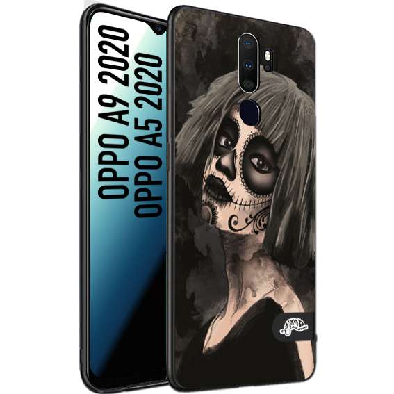 CUSTOMIZZA - Custodia cover nera morbida in tpu compatibile per Oppo A9 2020 - A5 2020 chicana messicana dea de la muerte donna santa tattoo disegnata