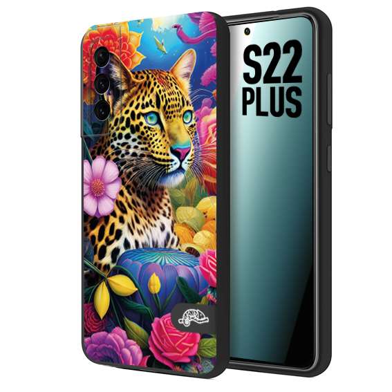 CUSTOMIZZA - Custodia cover nera morbida in tpu compatibile per Samsung S22 PLUS fiori astratti donna flower fantasia leopardo ghepardo animali colorati