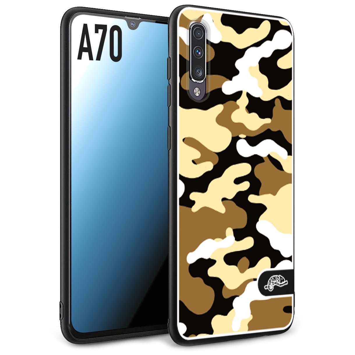 CUSTOMIZZA - Custodia cover nera morbida in tpu compatibile per Samsung A70 camouflage mimetico militare giallo desert brown