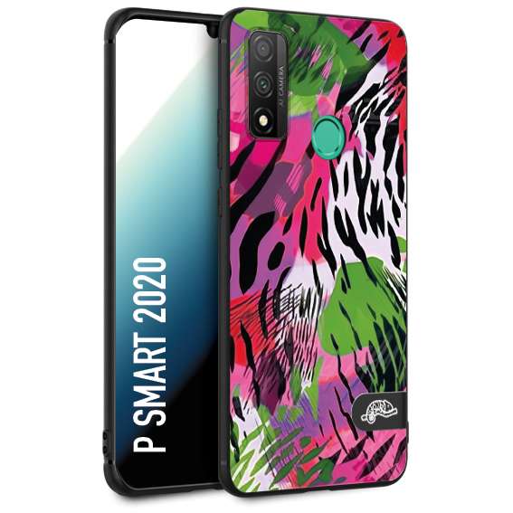 CUSTOMIZZA - Custodia cover nera morbida in tpu compatibile per Huawei P Smart 2020 leopardato tigrato tiger colorata summer color verde fucsia