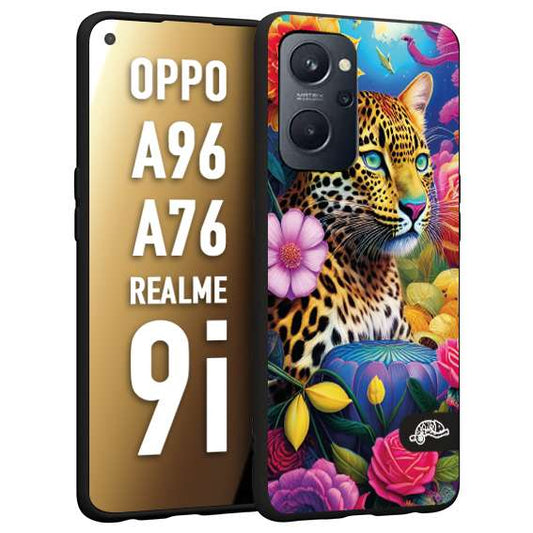 CUSTOMIZZA - Custodia cover nera morbida in tpu compatibile per Oppo Realme 9i - A96 - A76 fiori astratti donna flower fantasia leopardo ghepardo animali colorati