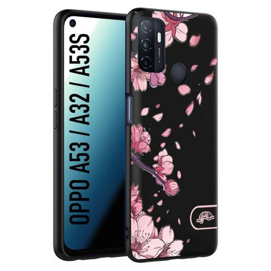 CUSTOMIZZA - Custodia cover nera morbida in tpu compatibile per Oppo A53 - A32 - A53S giapponese fiori di ciliegio in fiore a rilievo disegnata tattoo