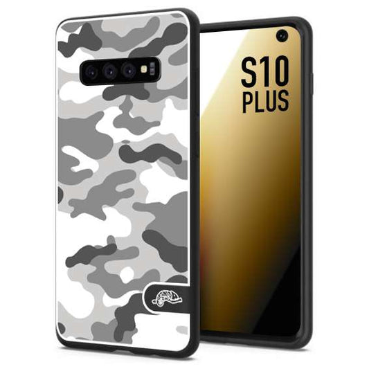 CUSTOMIZZA - Custodia cover nera morbida in tpu compatibile per Samsung S10 PLUS camouflage mimetico militare bianco white