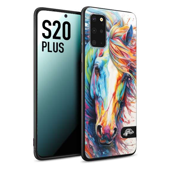 CUSTOMIZZA - Custodia cover nera morbida in tpu compatibile per Samsung S20 PLUS animali color cavallo horse viso colori vibranti disegnato schizzo