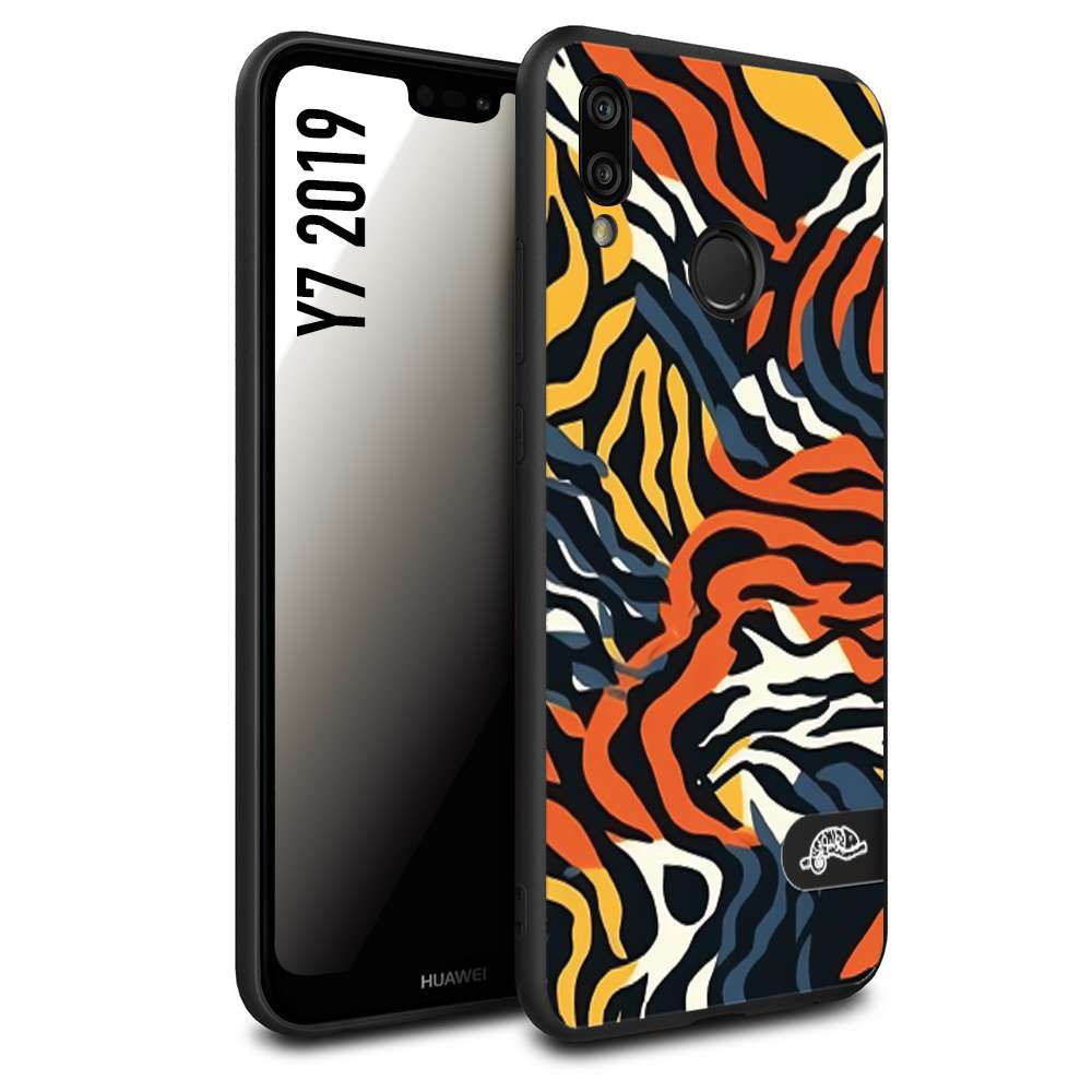 CUSTOMIZZA - Custodia cover nera morbida in tpu compatibile per Huawei Y7 2019 leopardato maculato tigrato tiger colorata gialla blu arancio