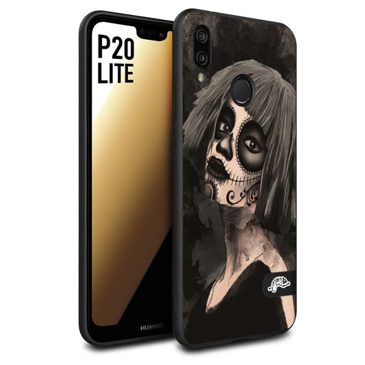 CUSTOMIZZA - Custodia cover nera morbida in tpu compatibile per Huawei P20 LITE chicana messicana dea de la muerte donna santa tattoo disegnata