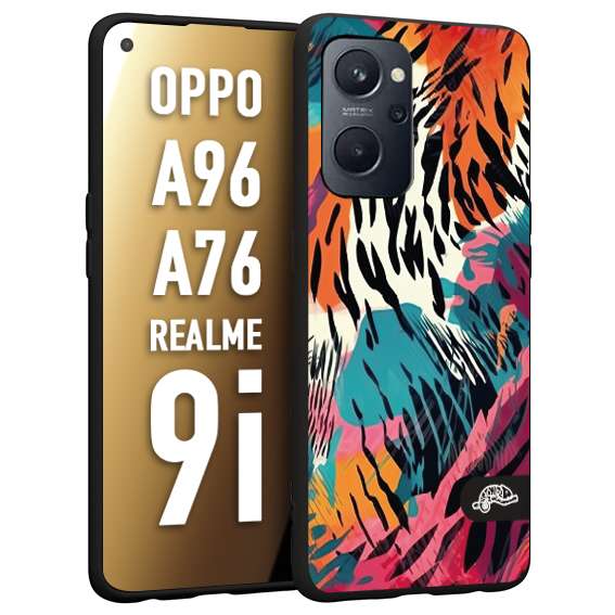 CUSTOMIZZA - Custodia cover nera morbida in tpu compatibile per Oppo Realme 9i - A96 - A76 leopardato maculato tigrato tiger colorata summer color