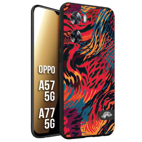 CUSTOMIZZA - Custodia cover nera morbida in tpu compatibile per Oppo A57 5G - A77 5G leopardato maculato tigrato colorata fiamme rossa blu arancione