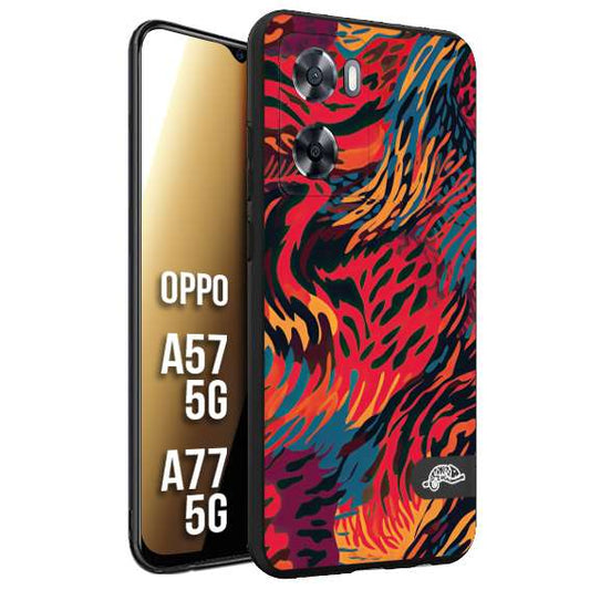 CUSTOMIZZA - Custodia cover nera morbida in tpu compatibile per Oppo A57 5G - A77 5G leopardato maculato tigrato colorata fiamme rossa blu arancione