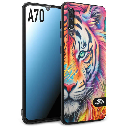 CUSTOMIZZA - Custodia cover nera morbida in tpu compatibile per Samsung A70 animali color tigre tiger viso colori vibranti disegnato schizzo