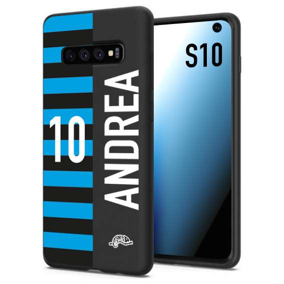 CUSTOMIZZA - Custodia cover nera morbida in tpu compatibile per Samsung S10 personalizzata calcio football nome e numero calciatori nerazzurra