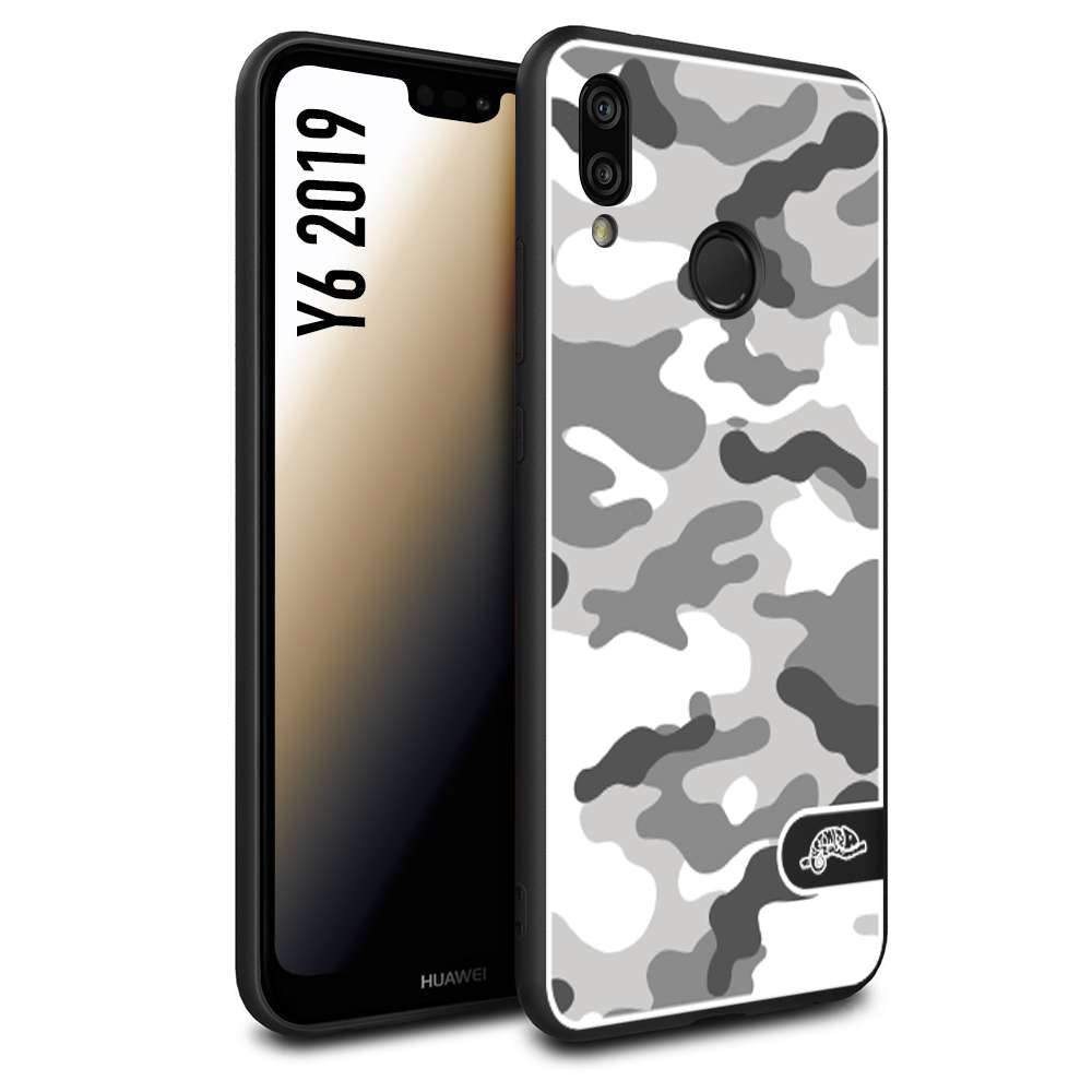 CUSTOMIZZA - Custodia cover nera morbida in tpu compatibile per Huawei Y6 2019 camouflage mimetico militare bianco white