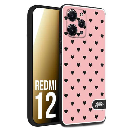 CUSTOMIZZA - Custodia cover nera morbida in tpu compatibile per Xiaomi Redmi 12 cuori pois rosa donna pin up vintage