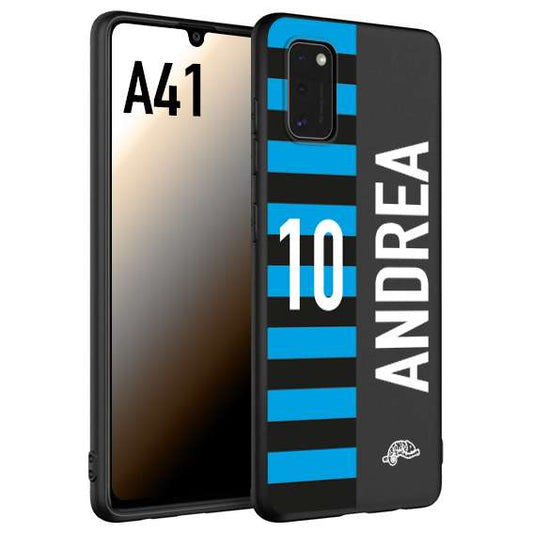 CUSTOMIZZA - Custodia cover nera morbida in tpu compatibile per Samsung A41 personalizzata calcio football nome e numero calciatori nerazzurra