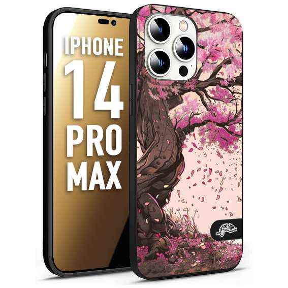 CUSTOMIZZA - Custodia cover nera morbida in tpu compatibile per iPhone 14 PRO MAX giapponese colori morbidi fiori di ciliegio rosa disegnata