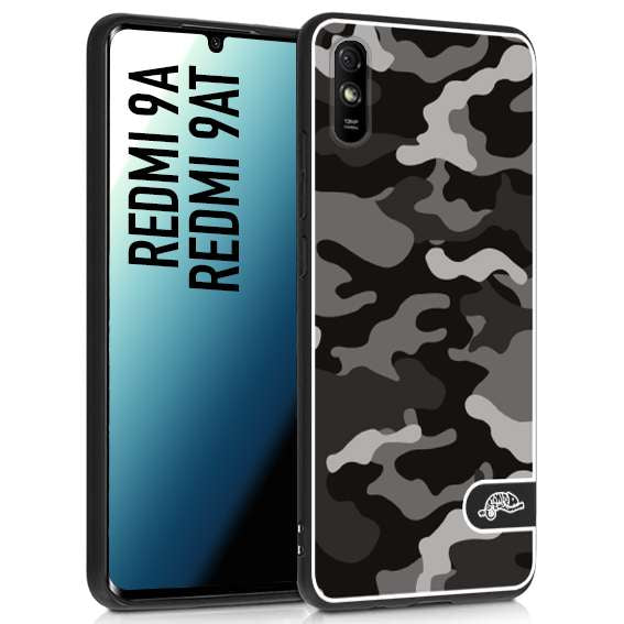 CUSTOMIZZA - Custodia cover nera morbida in tpu compatibile per Xiaomi Redmi 9A - 9AT camouflage mimetico militare nero black grigio