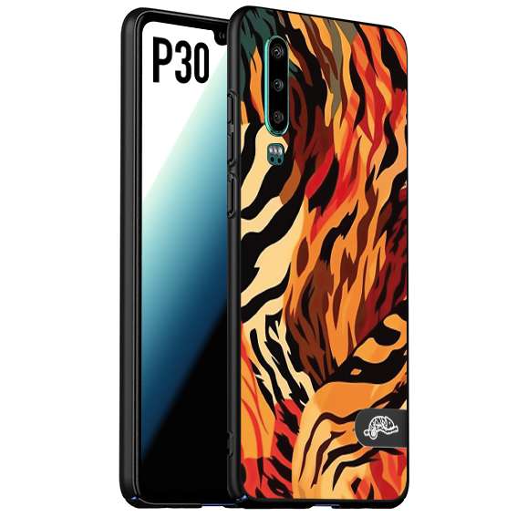 CUSTOMIZZA - Custodia cover nera morbida in tpu compatibile per Huawei P30 leopardato maculato tigrato tiger colorata gialla rossa arancio