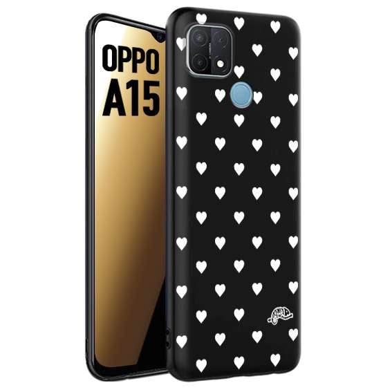 CUSTOMIZZA - Custodia cover nera morbida in tpu compatibile per Oppo A15 cuori pois bianchi donna pin up vintage