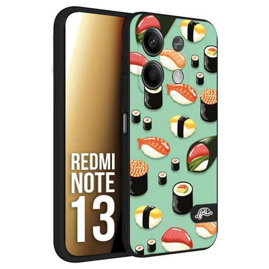 CUSTOMIZZA - Custodia cover nera morbida in tpu compatibile per Xiaomi Redmi Note 13 sushi disegni giapponese nighiri acquamarina verde