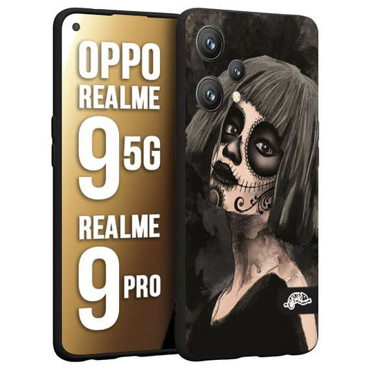 CUSTOMIZZA - Custodia cover nera morbida in tpu compatibile per Oppo Realme 9 5G - 9 PRO chicana messicana dea de la muerte donna santa tattoo disegnata