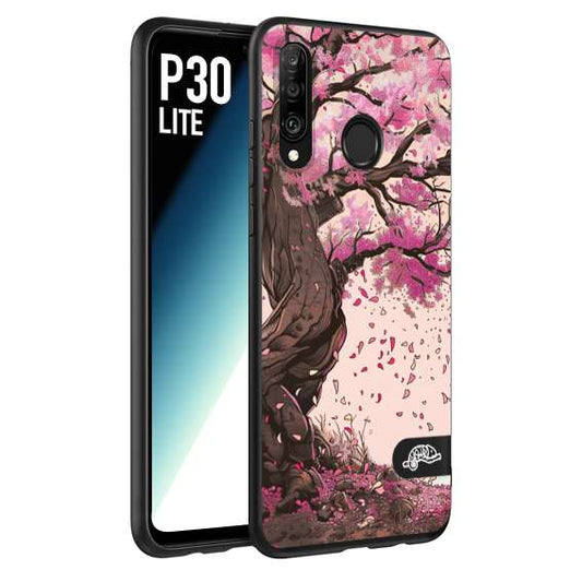 CUSTOMIZZA - Custodia cover nera morbida in tpu compatibile per Huawei P30 LITE giapponese colori morbidi fiori di ciliegio rosa disegnata