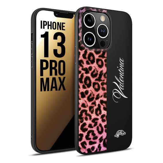 CUSTOMIZZA - Custodia cover nera morbida in tpu compatibile per iPhone 13 PRO MAX leopardato rosa fucsia personalizzata nome iniziali