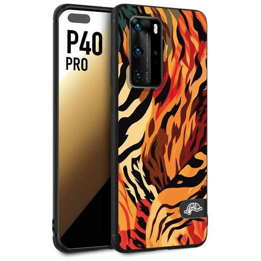 CUSTOMIZZA - Custodia cover nera morbida in tpu compatibile per Huawei P40 PRO leopardato maculato tigrato tiger colorata gialla rossa arancio