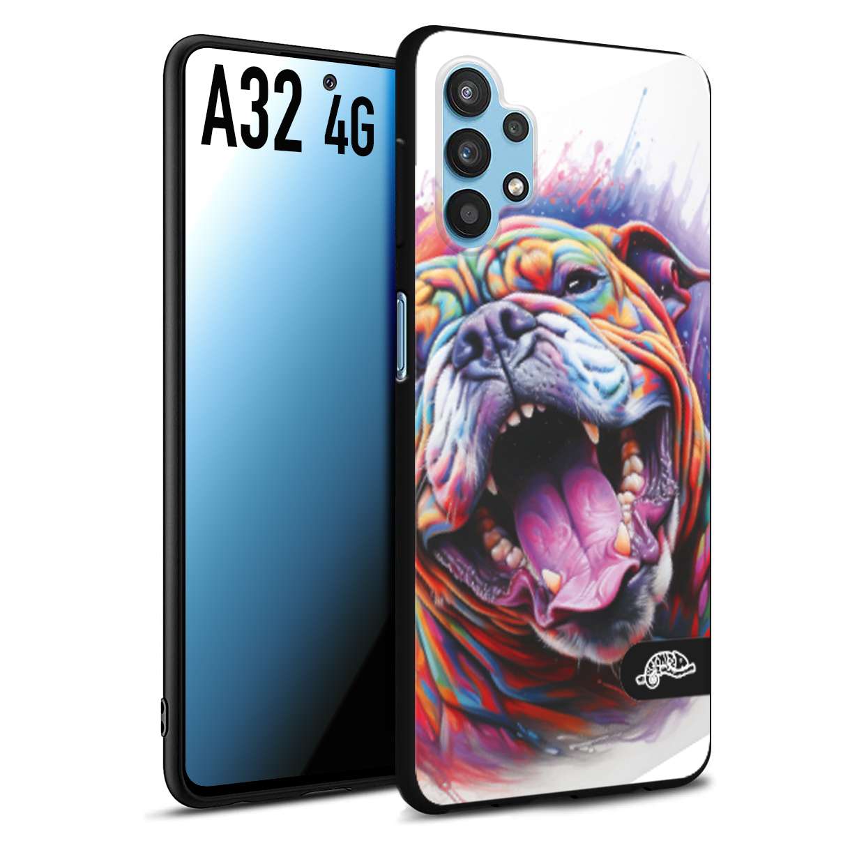 CUSTOMIZZA - Custodia cover nera morbida in tpu compatibile per Samsung A32 4G animali color bulldog cane dog colori vibranti disegnato schizzo