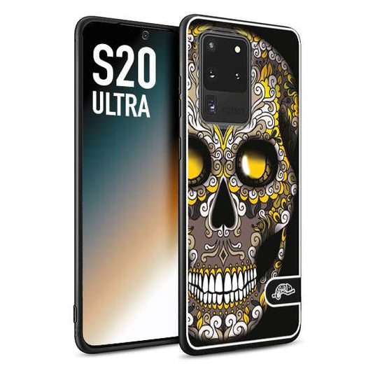 CUSTOMIZZA - Custodia cover nera morbida in tpu compatibile per Samsung S20 ULTRA teschio messicano Mexican skull nero giallo